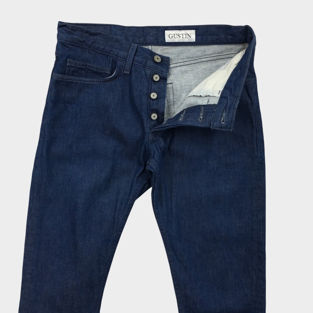 Gustin Mens Slim Fit Raw Denim Jeans Fleece Lined Dark Wash Blue Size 32 #236